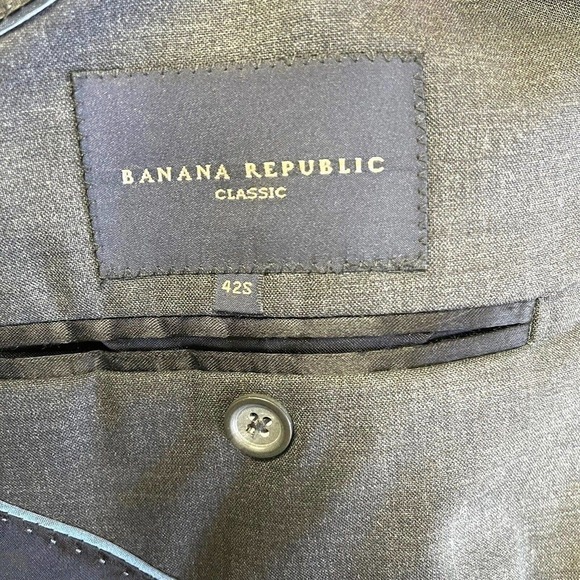 Vtg Banana Republic Men’s Classic Wool Two Button Blazer Charcoal Gray Stretch - Picture 10 of 12